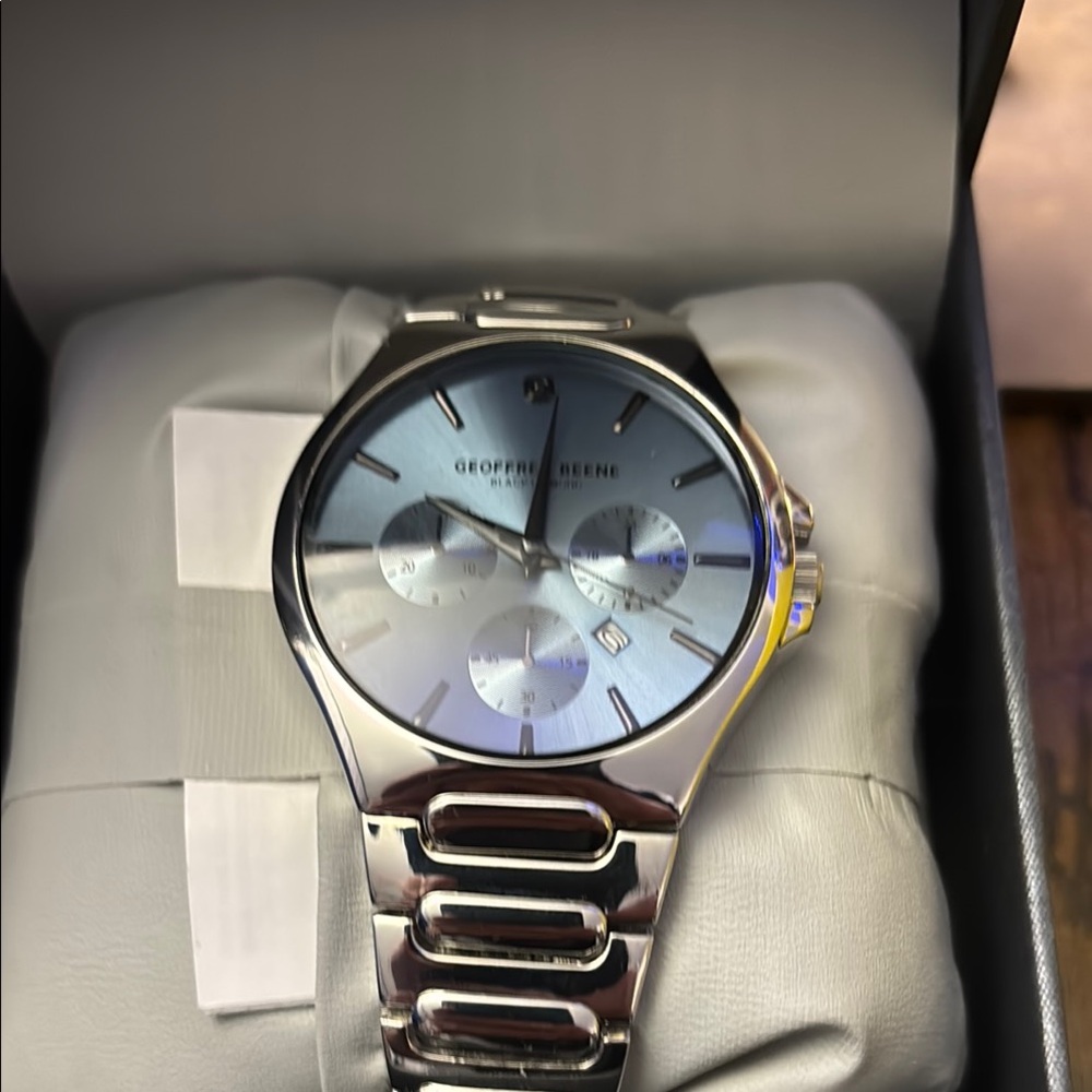 Geoffrey Beene Silver Watch with Blue Dial